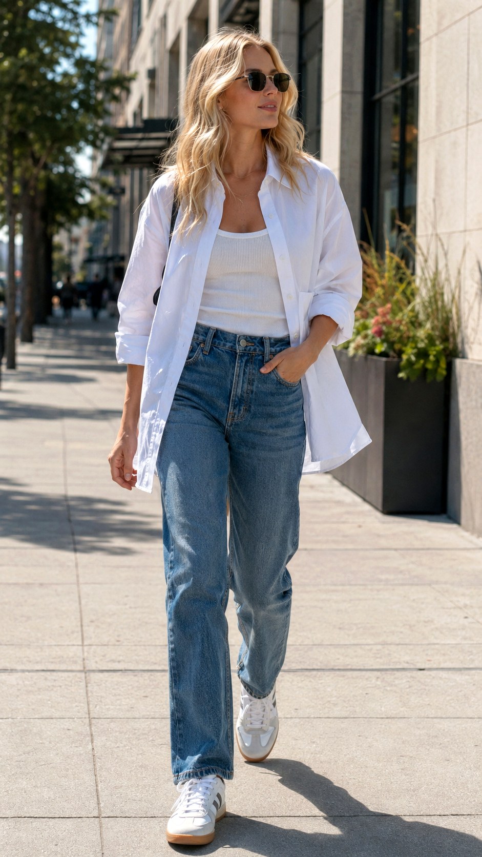 Classic White Button Down and Vintage Wash Jeans - 23 Vintage Wash Jeans outfit Ideas