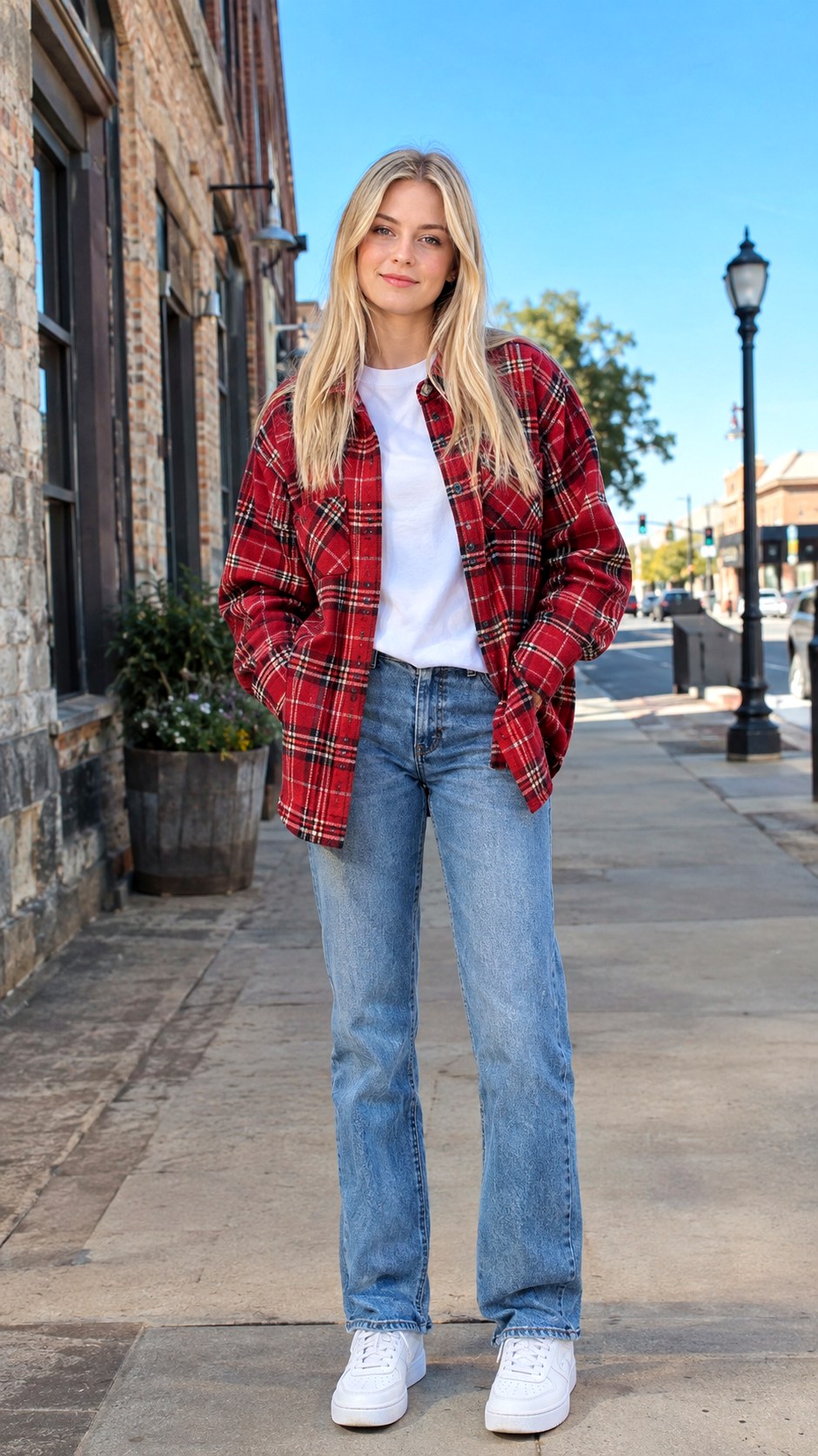Classic White Tee And Denim Combo - 24 check shacket outfit ideas