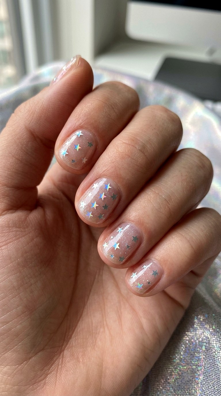 Clear Jelly Chrome Stars - 24 y2k star short nail ideas