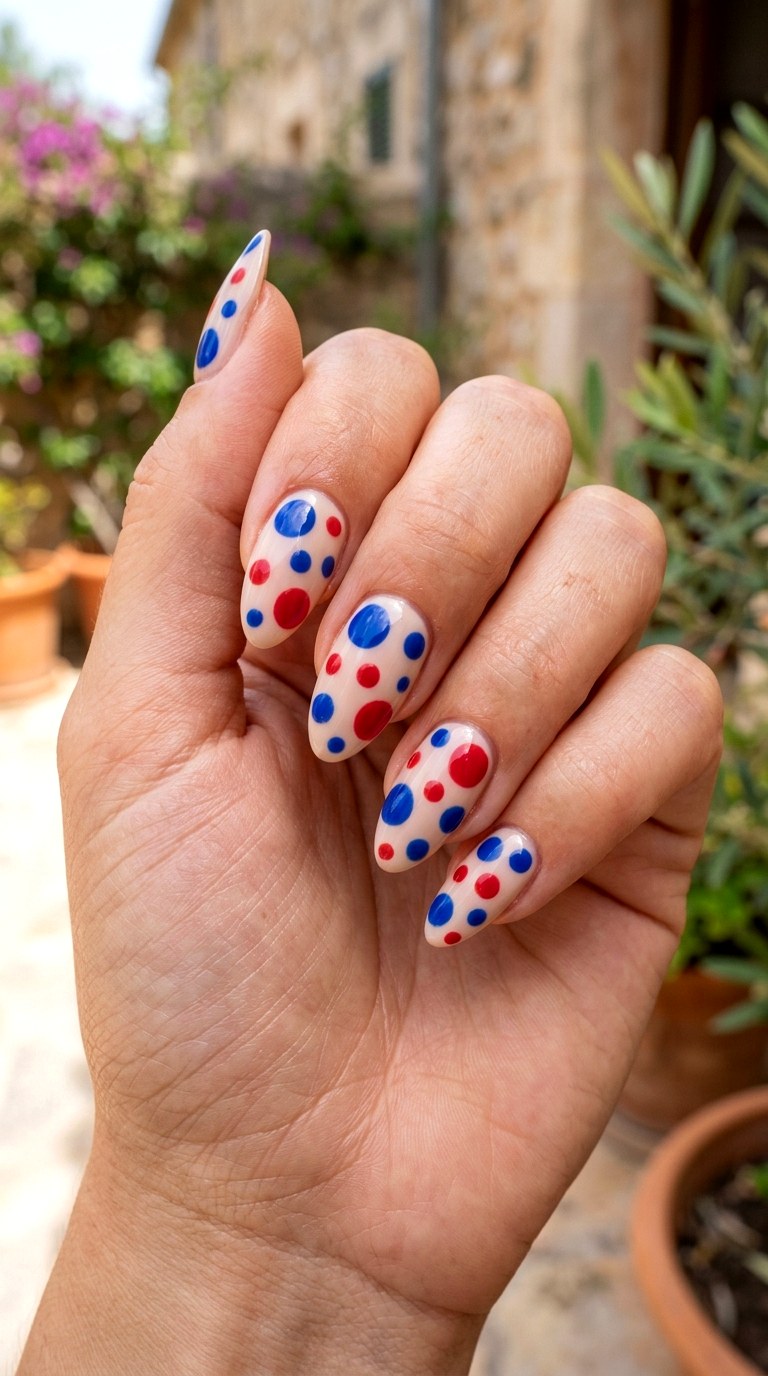 Cobalt And Cherry Dots - 21 Italian summer polka dot Nail ideas