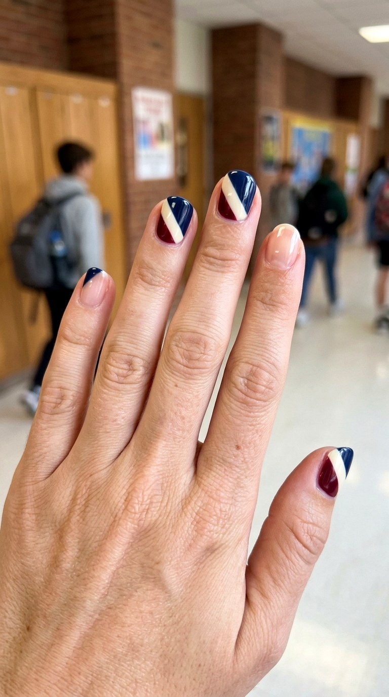 Color Block Classroom Nails - 23 back to school nail art inspiration ideas