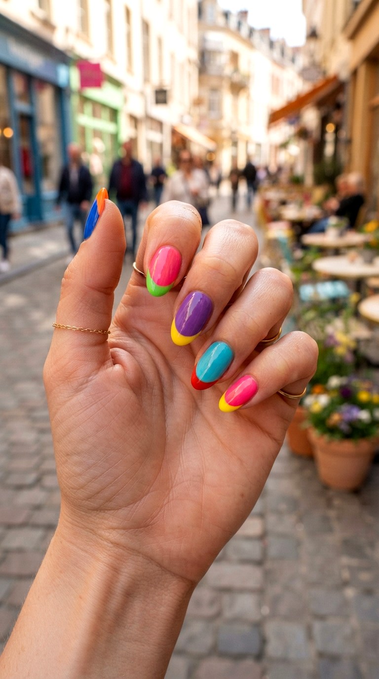 Color Clash French Nails - 25 brigh spring funky nail ideas