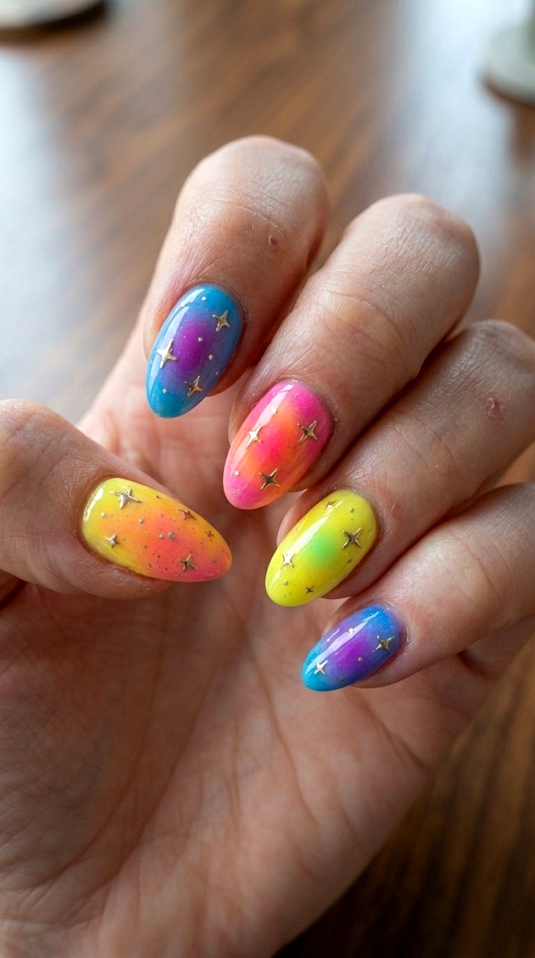 Colorful Aura Gradient Nails - 25 brigh spring funky nail ideas