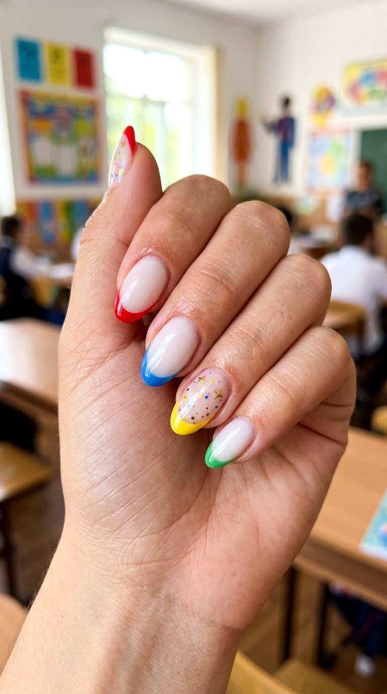 Colorful Back to School French - 25 back to school nail ideas