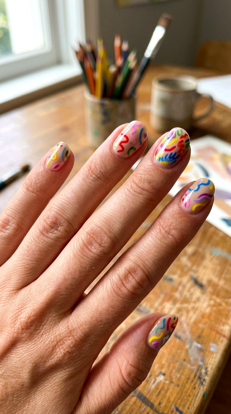Colorful Crayon Inspired Nails - 23 back to school nail art inspiration ideas