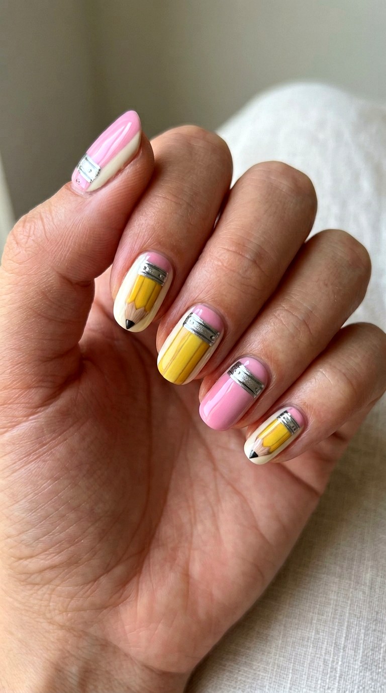 Colorful Eraser Accent Nails - 23 cute back to school nail ideas