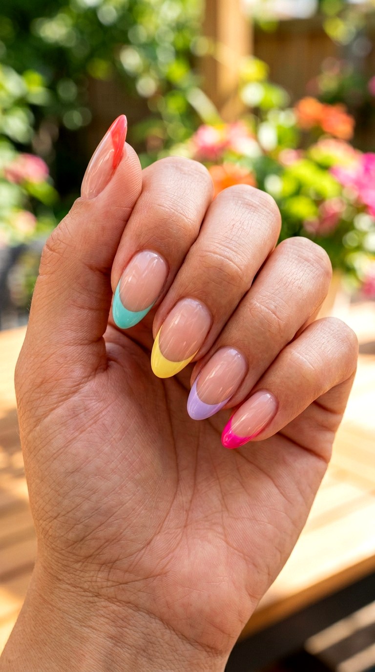 Colorful French Tip Mix - 25 cute summer nail ideas