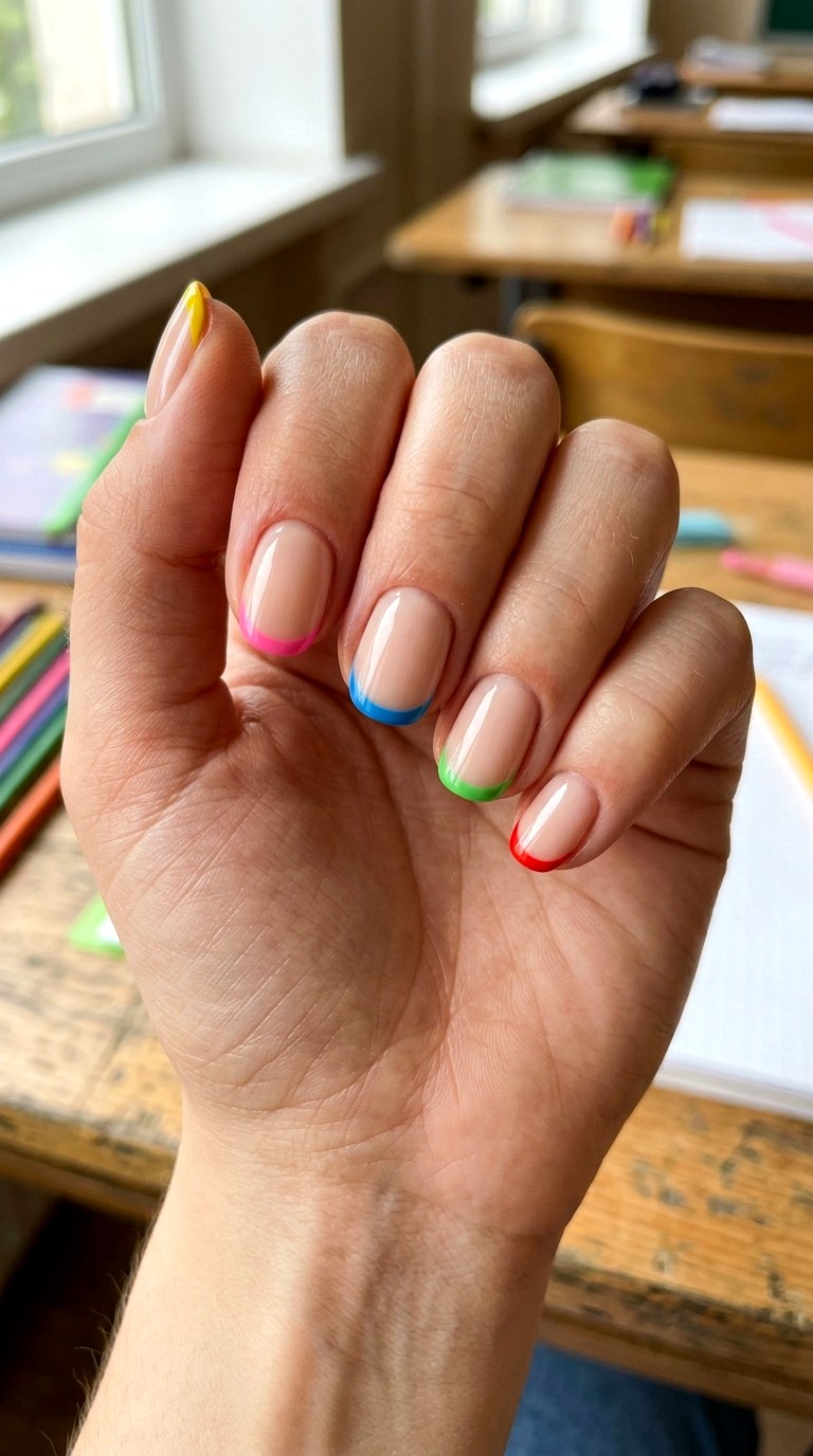 Colorful French Tip Mix - 23 first day of school nail ideas