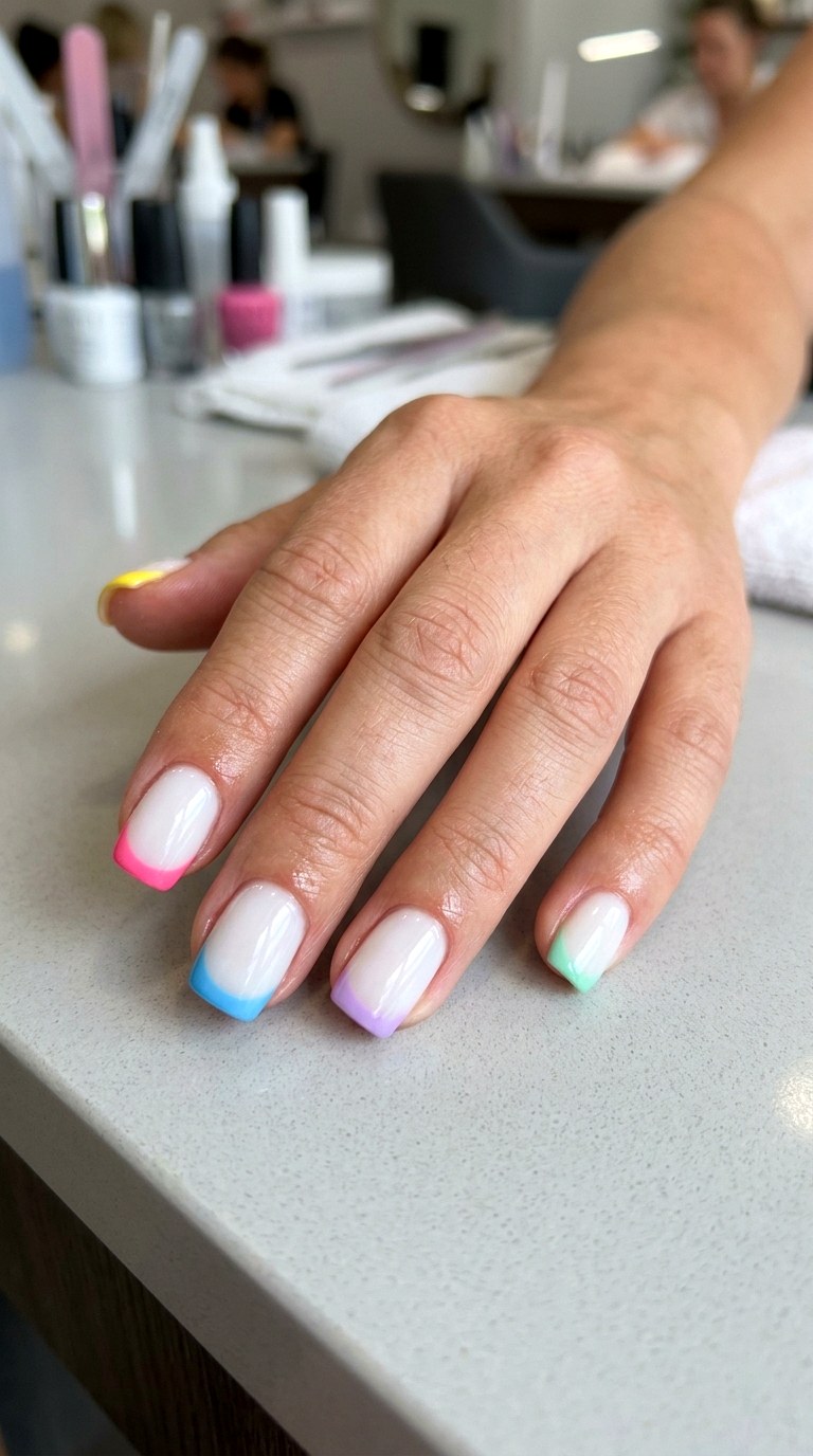 Colorful French Tip Nails - 23 teen nail ideas