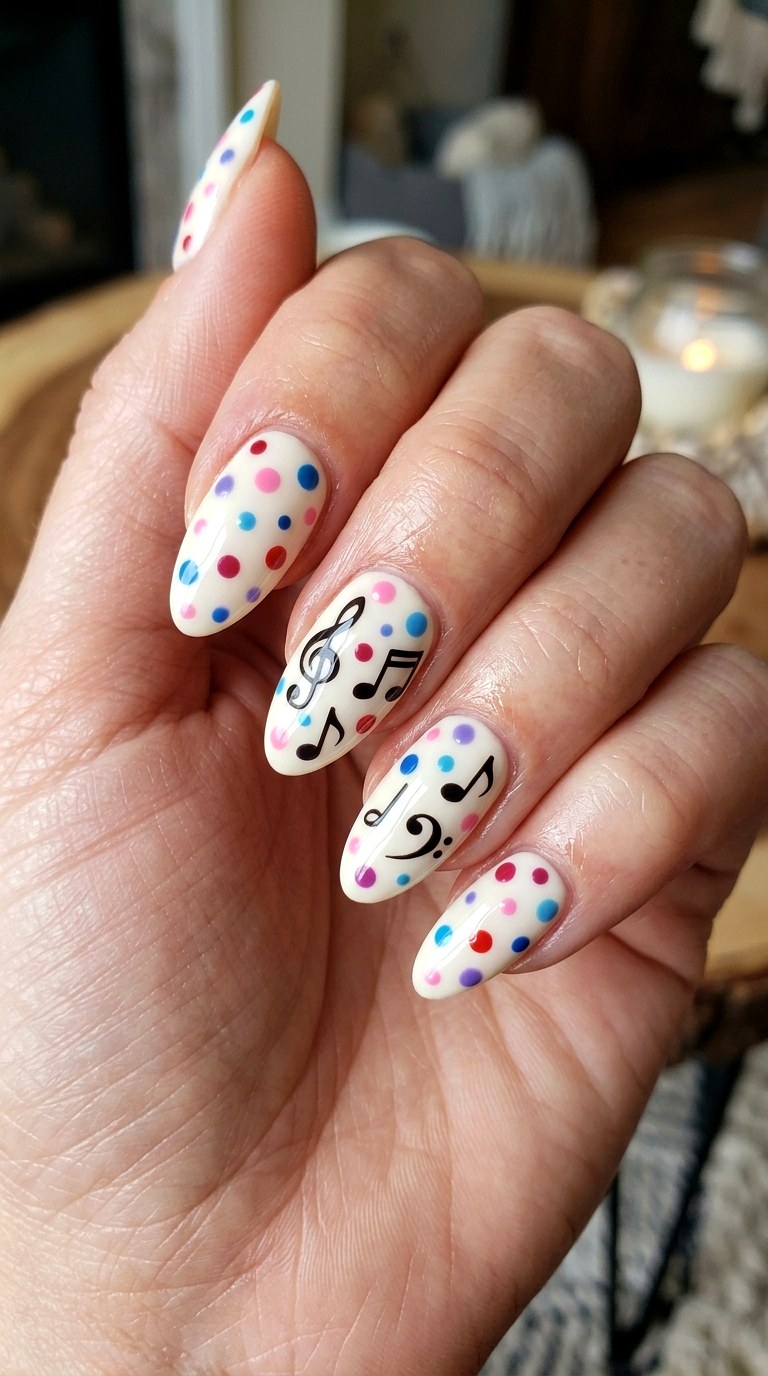 Colorful Musical Dot Mix - 20 polka dots musical notes Nail design ideas
