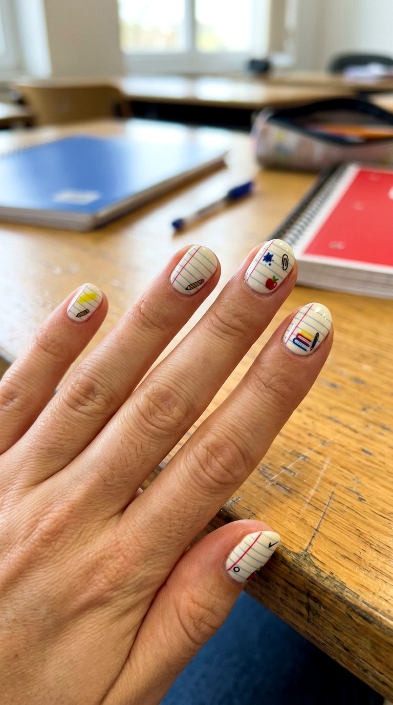 Colorful Notebook Paper Nails - 25 back to school nail ideas