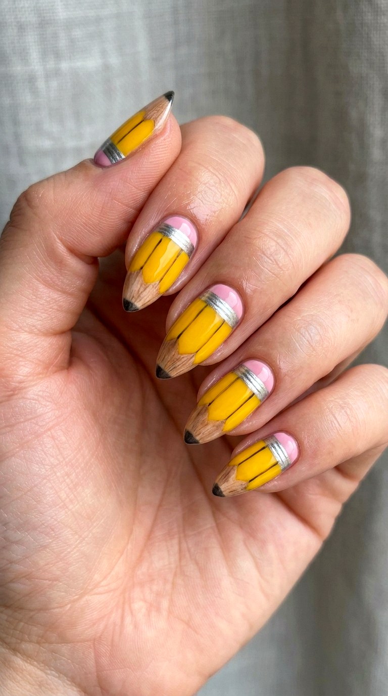 Colorful Pencil Accent Nails - 23 cute back to school nail ideas