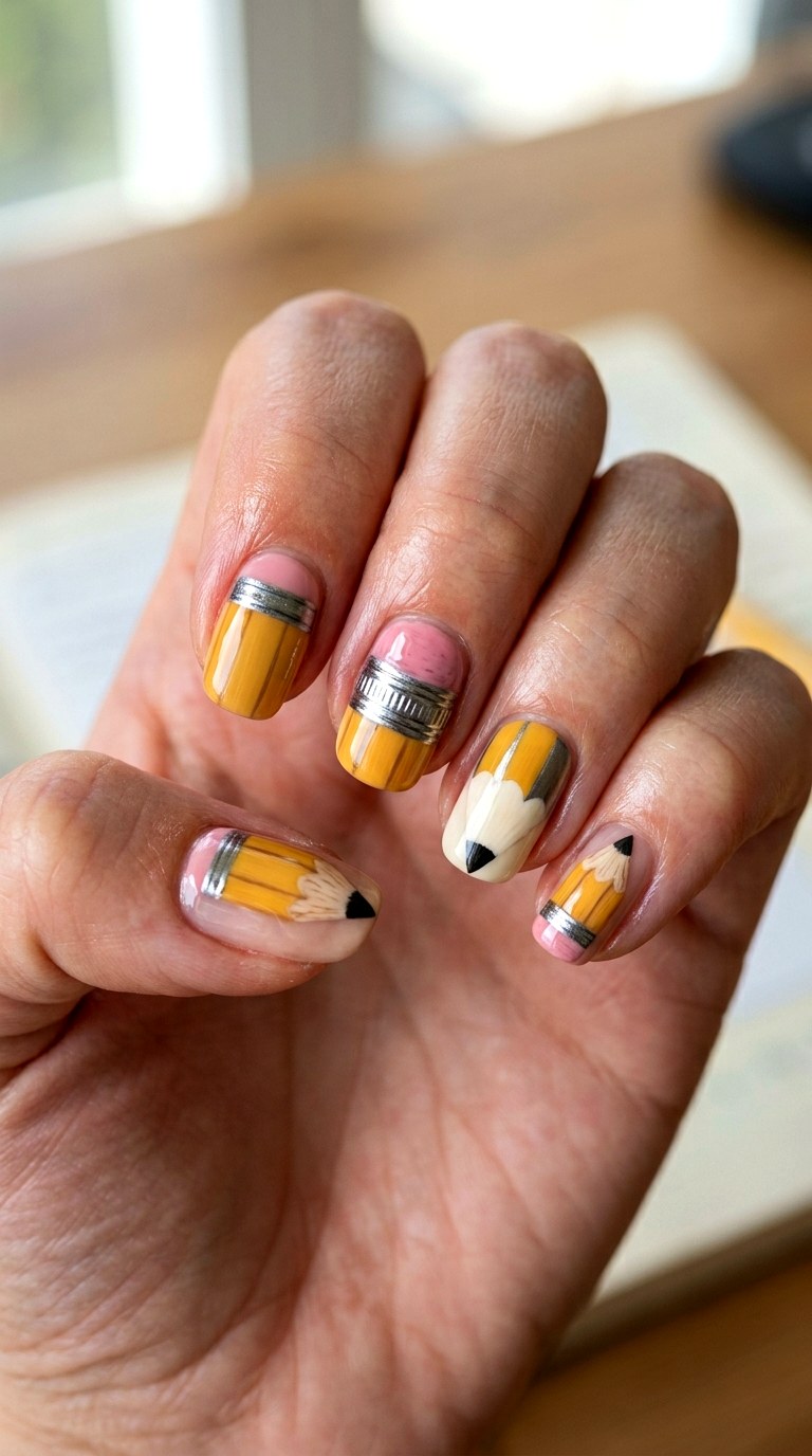Colorful Pencil Nail Art - 23 first day of school nail ideas