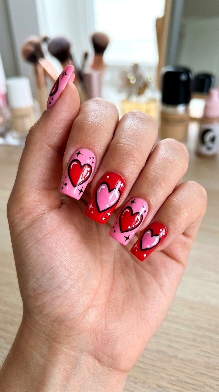 Comic Heart Pop Nails - 20 Y2K comic nails design ideas