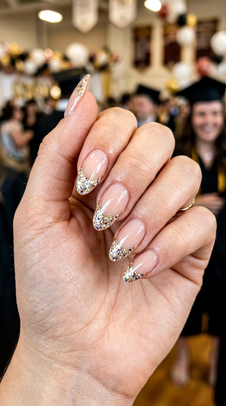 Confetti French Tip Nails - 25 graduation Nail art inspiration ideas