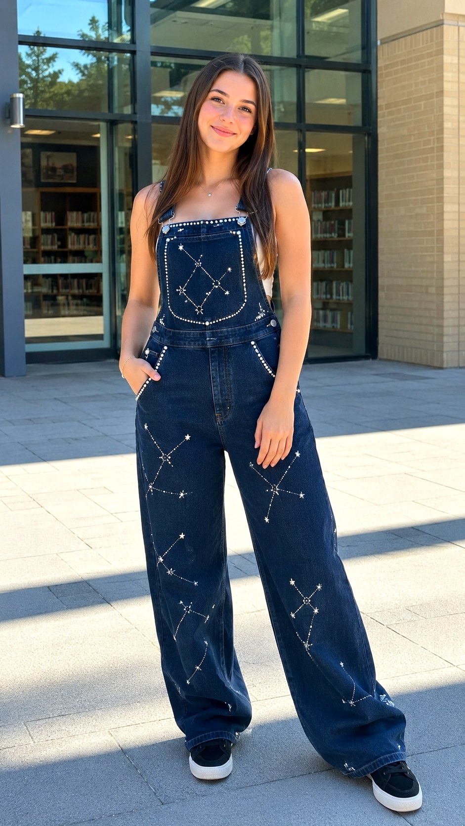 Constellation Mapped Rhinestone Lined Senior Overalls - 22 rhinestone lined senior overalls