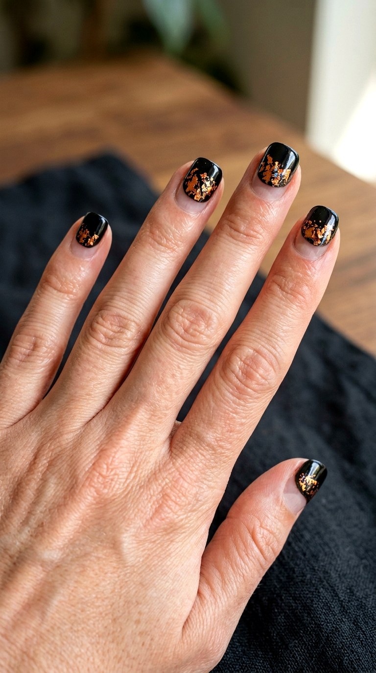 Copper Foil Crescent Nails - 23 simple halloween nail design ideas