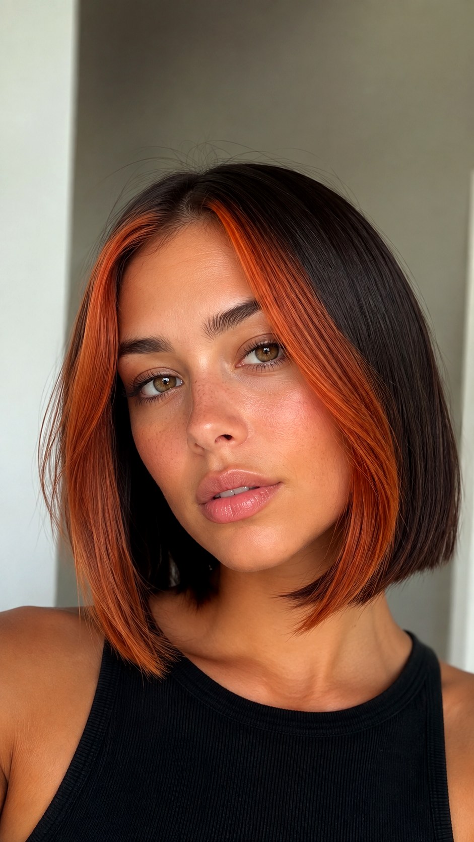 Copper Money Piece on Blunt Bob - 24 short hair highlights ideas
