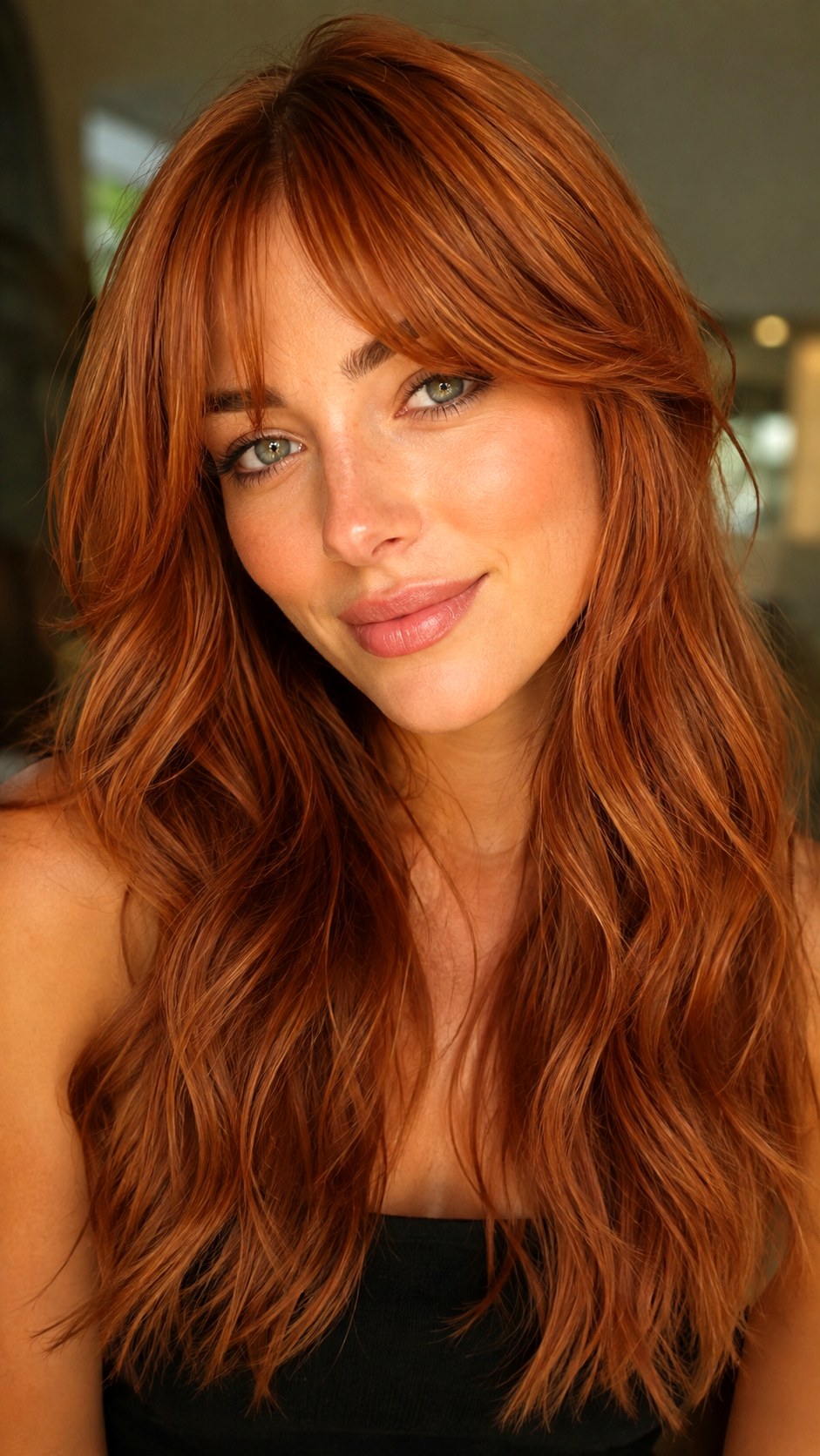 Copper Penny Waves With Curtain Bangs - 22 Curtain Bangs Long Hair Ideas