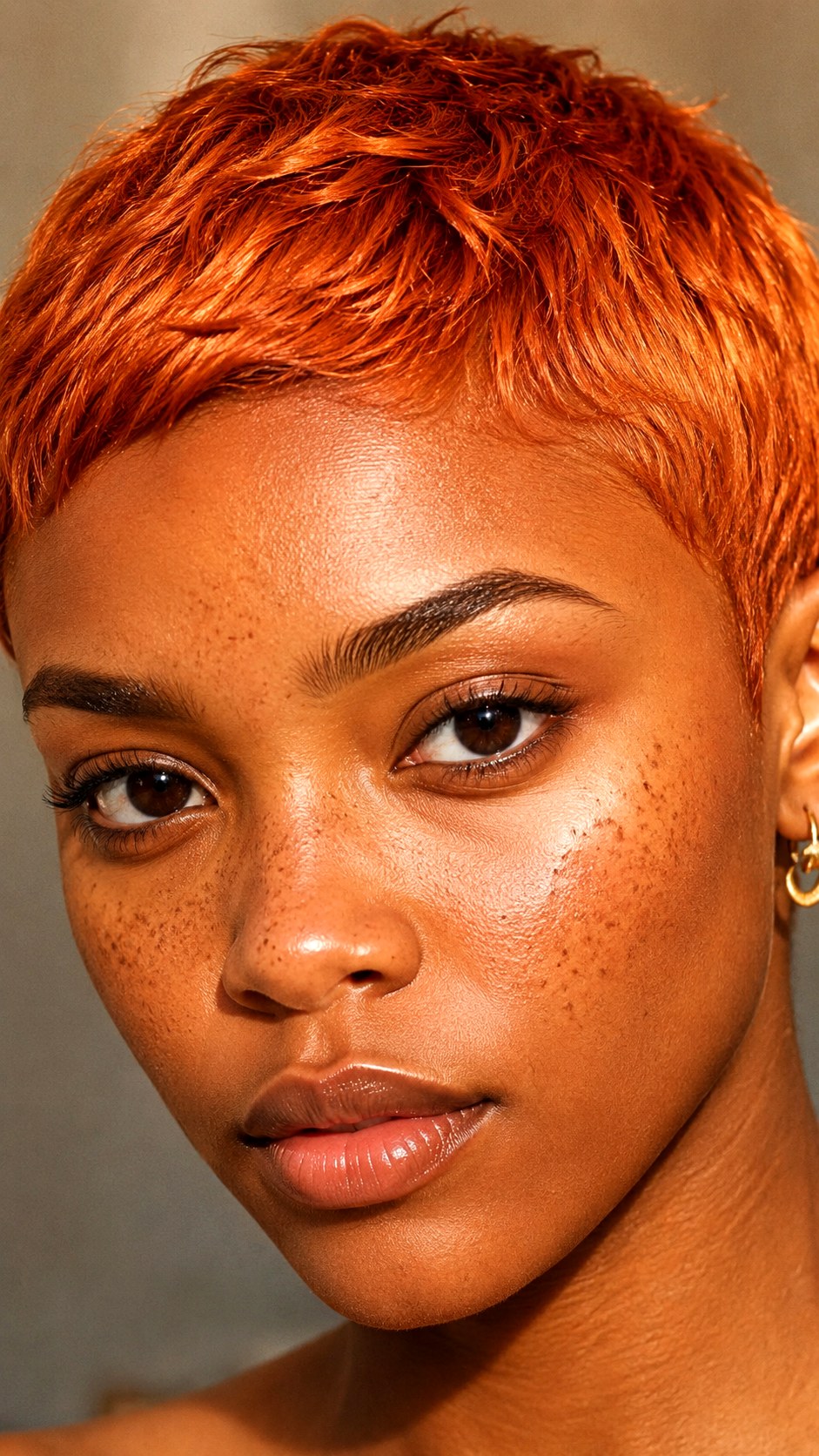 Copper Penny on a Pixie Cut - 23 hair color for brown skin ideas