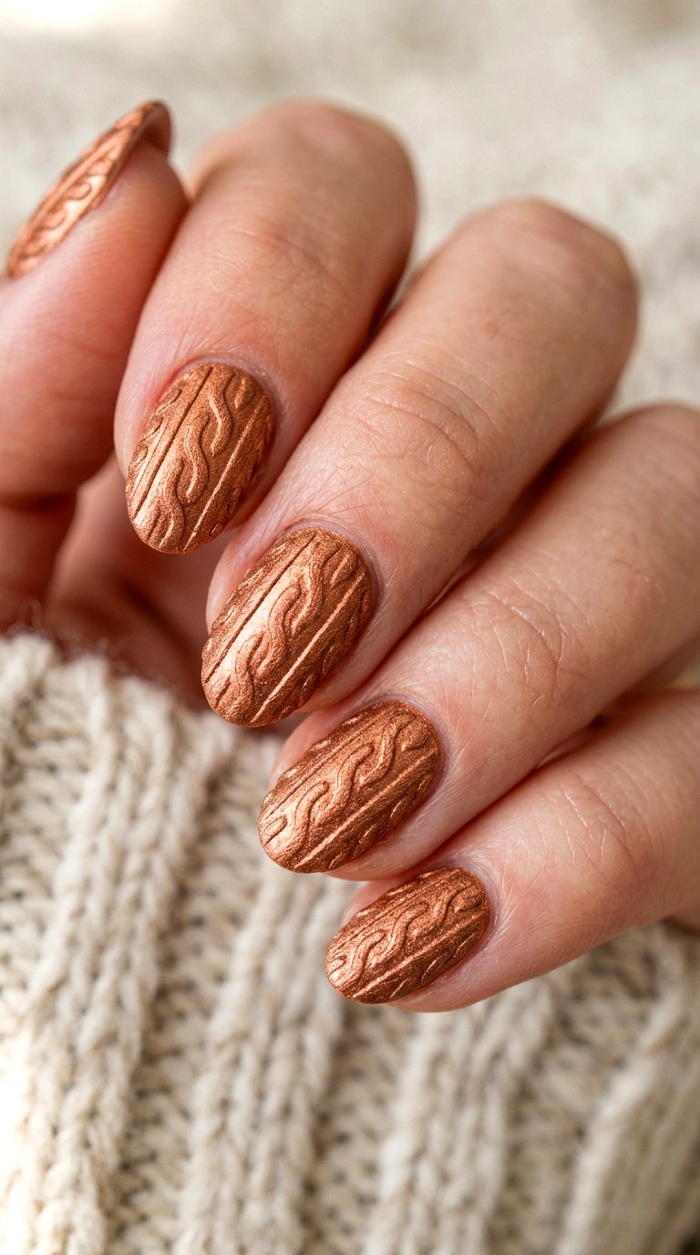 Copper Warmth Knit Nails - 24 winter sweater nails nail art design ideas