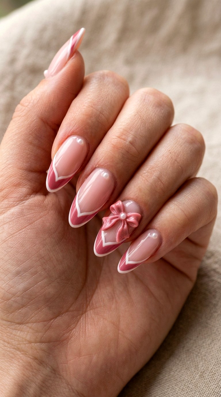 Coquette Heart Tip Nails - 23 girly acrylic nail ideas