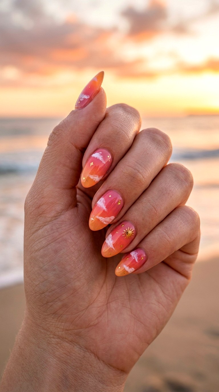 Coral Sunset Nails - 25 cute summer nail ideas