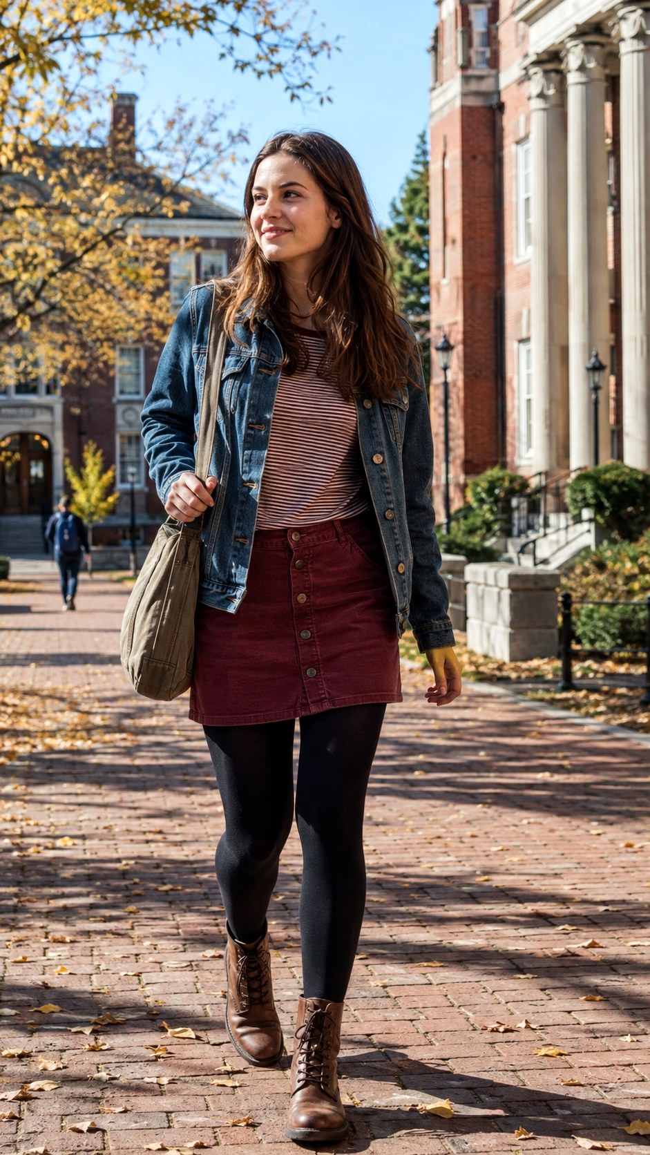 Corduroy Mini Skirt with Black Leggings - 25 Skirt with Black Leggings Ideas