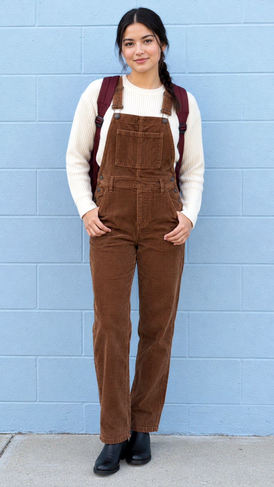 Corduroy Overalls With Ribbed Sweater - 20 fall outfits for school