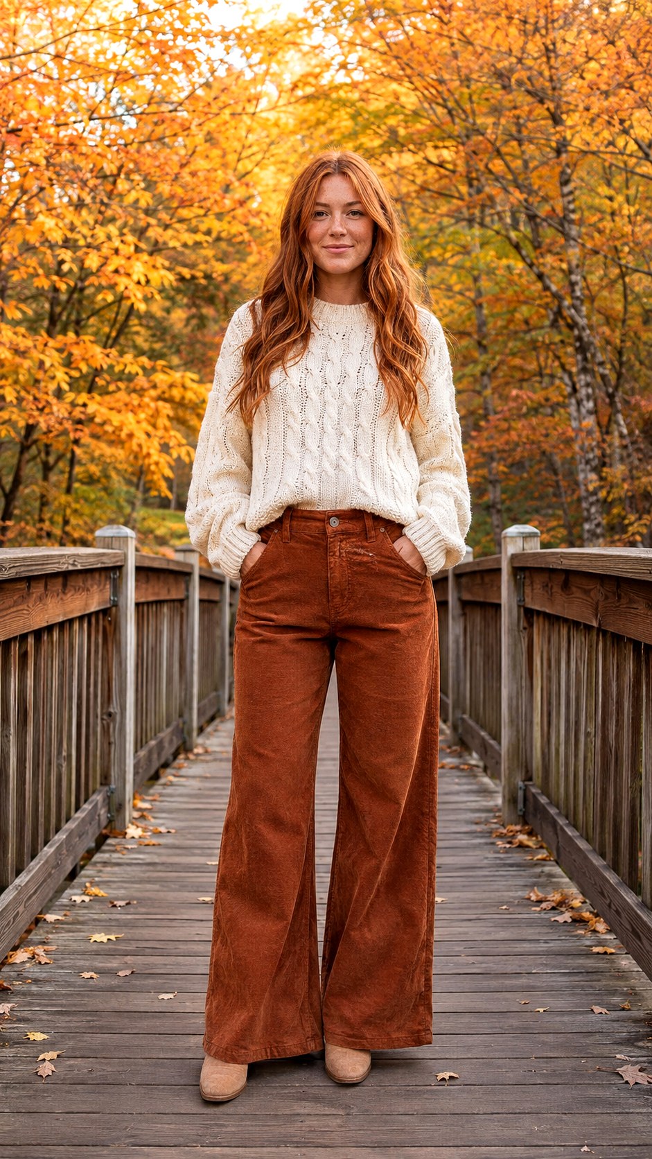 Corduroy Pants And Chunky Knit Styling - 21 warm fall outfit look ideas