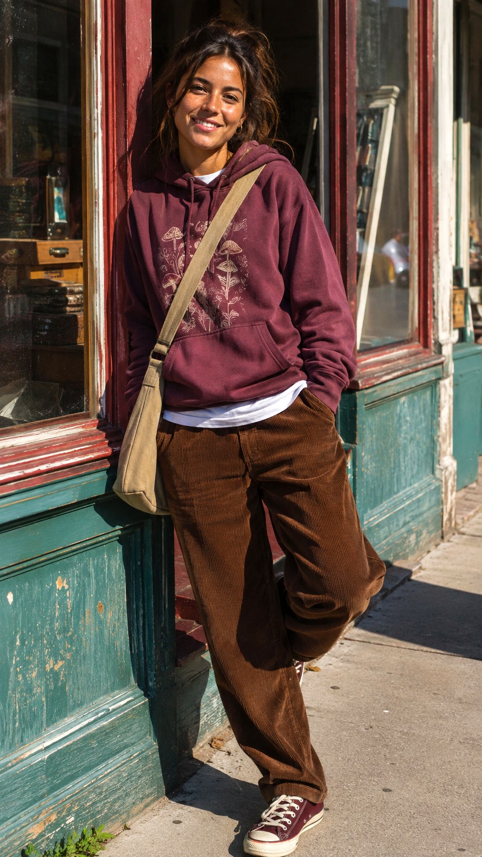 Corduroy Pants With Graphic Hoodie - 25 Indie Aesthetic Outfits Ideas