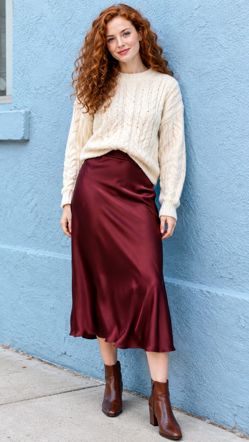 Cozy Chunky Knit Sweater and Midi Skirt - 24 early fall outfit look ideas
