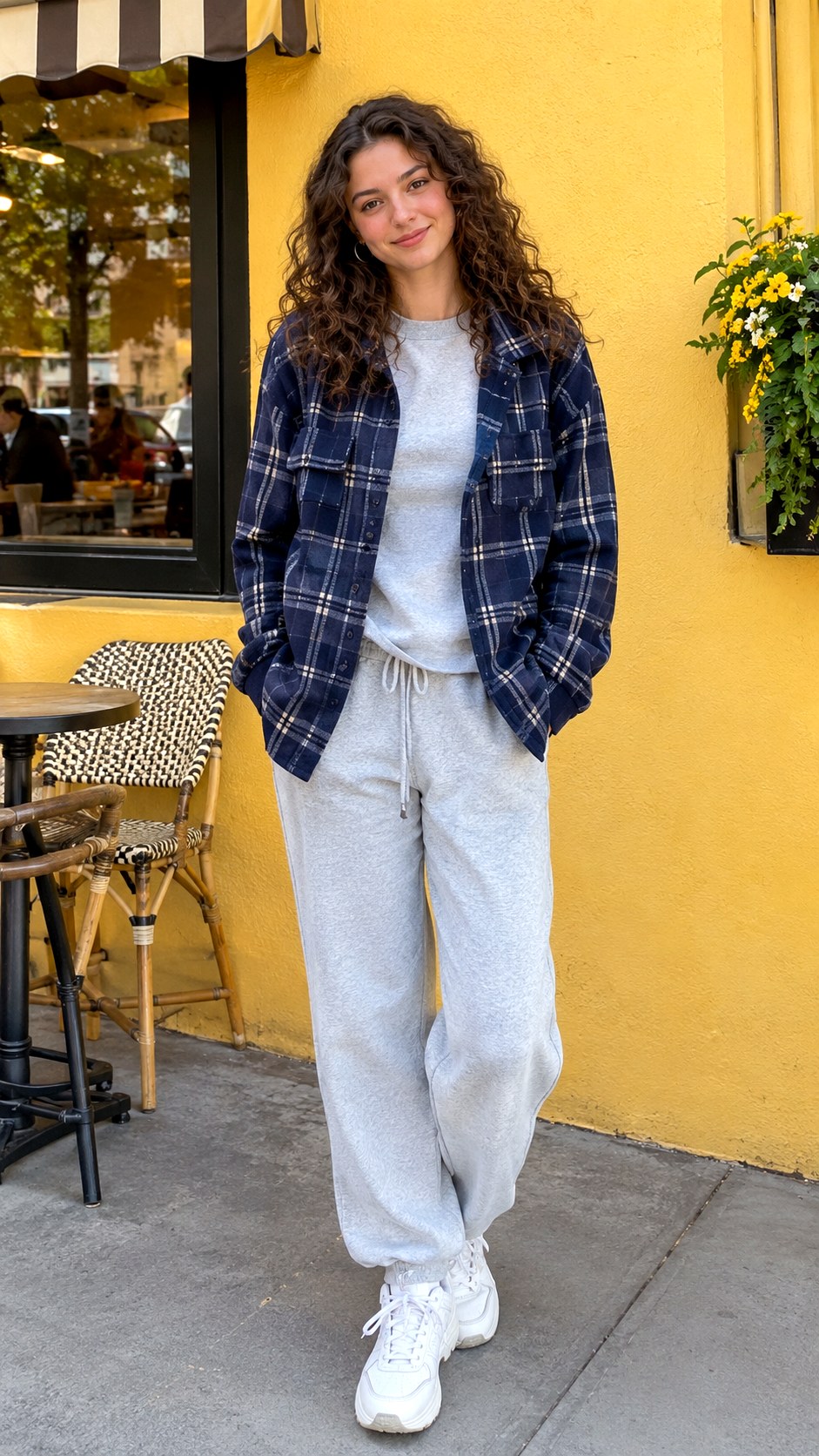 Cozy Grey Sweatsuit For Coffee Runs - 24 check shacket outfit ideas
