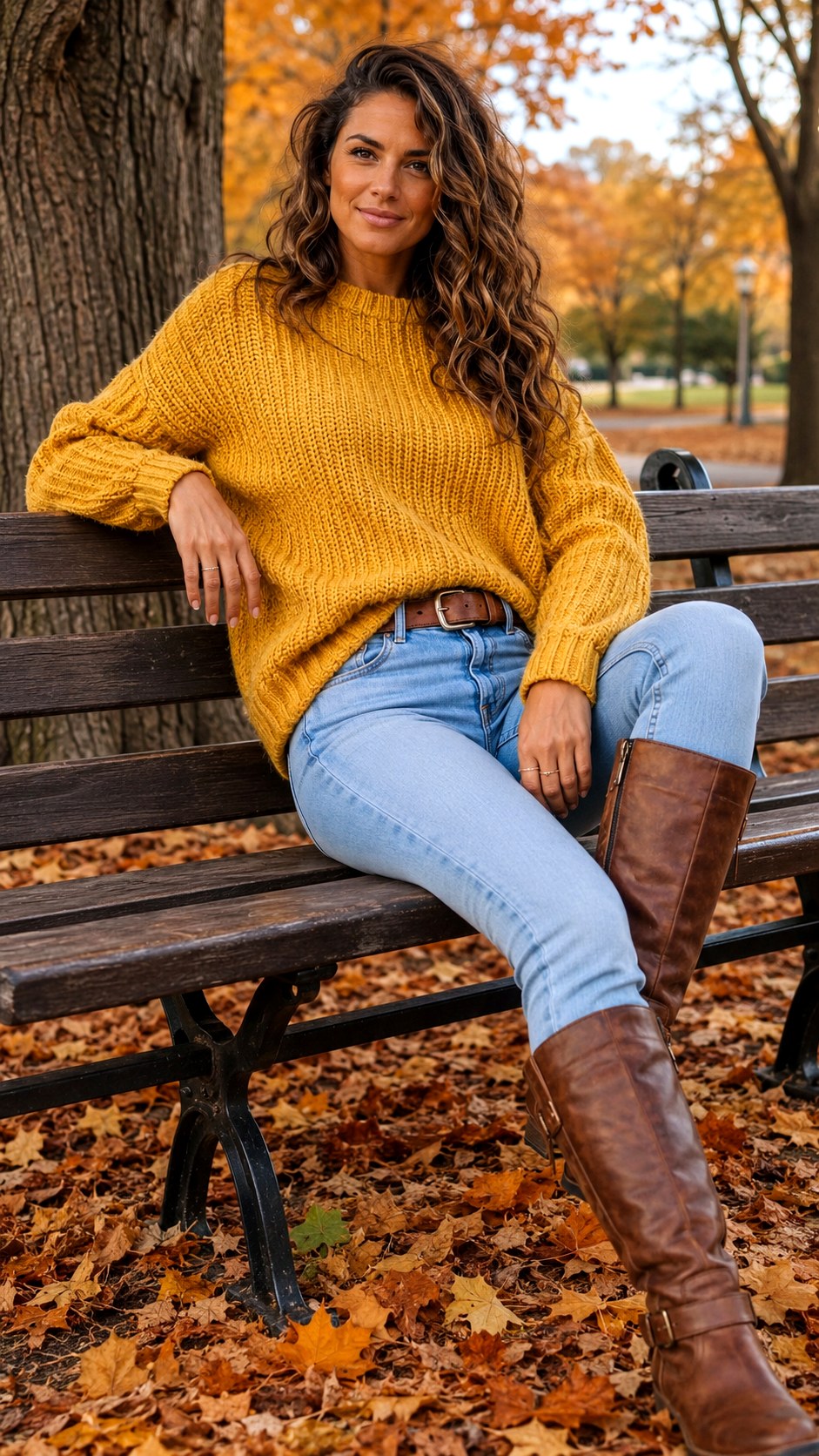 Cozy Knit Sweater with Light Denim Jeans - 21 Light Denim Jeans Outfit Ideas