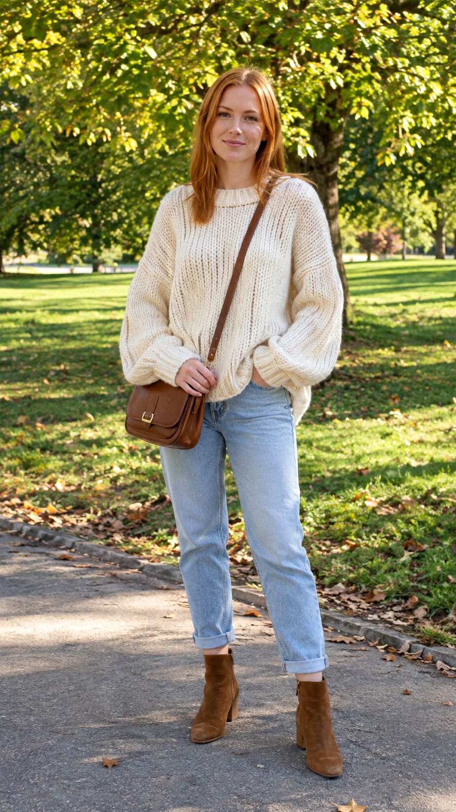Cozy Oversized Knit Sweater Light Wash Jeans - 25 Light Wash Jeans Outfit Ideas