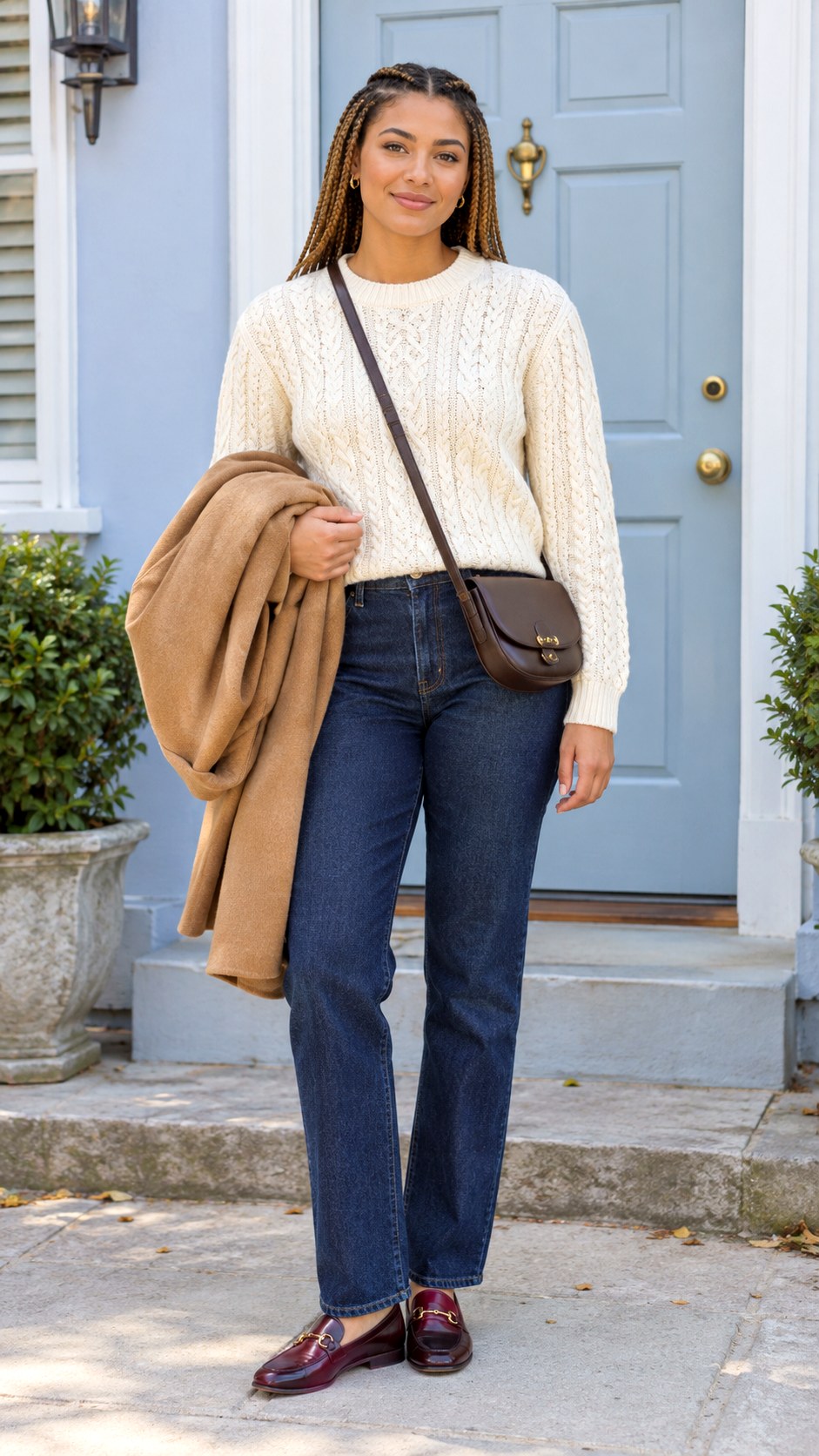 Cream Cable Knit With Dark Jeans - 20 autumn outfits 2026