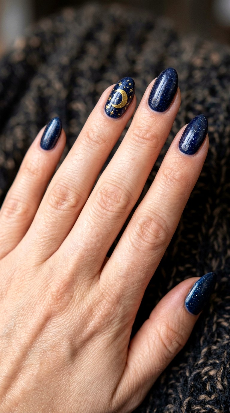 Crescent Moon Night Nails - 23 simple halloween nail ideas
