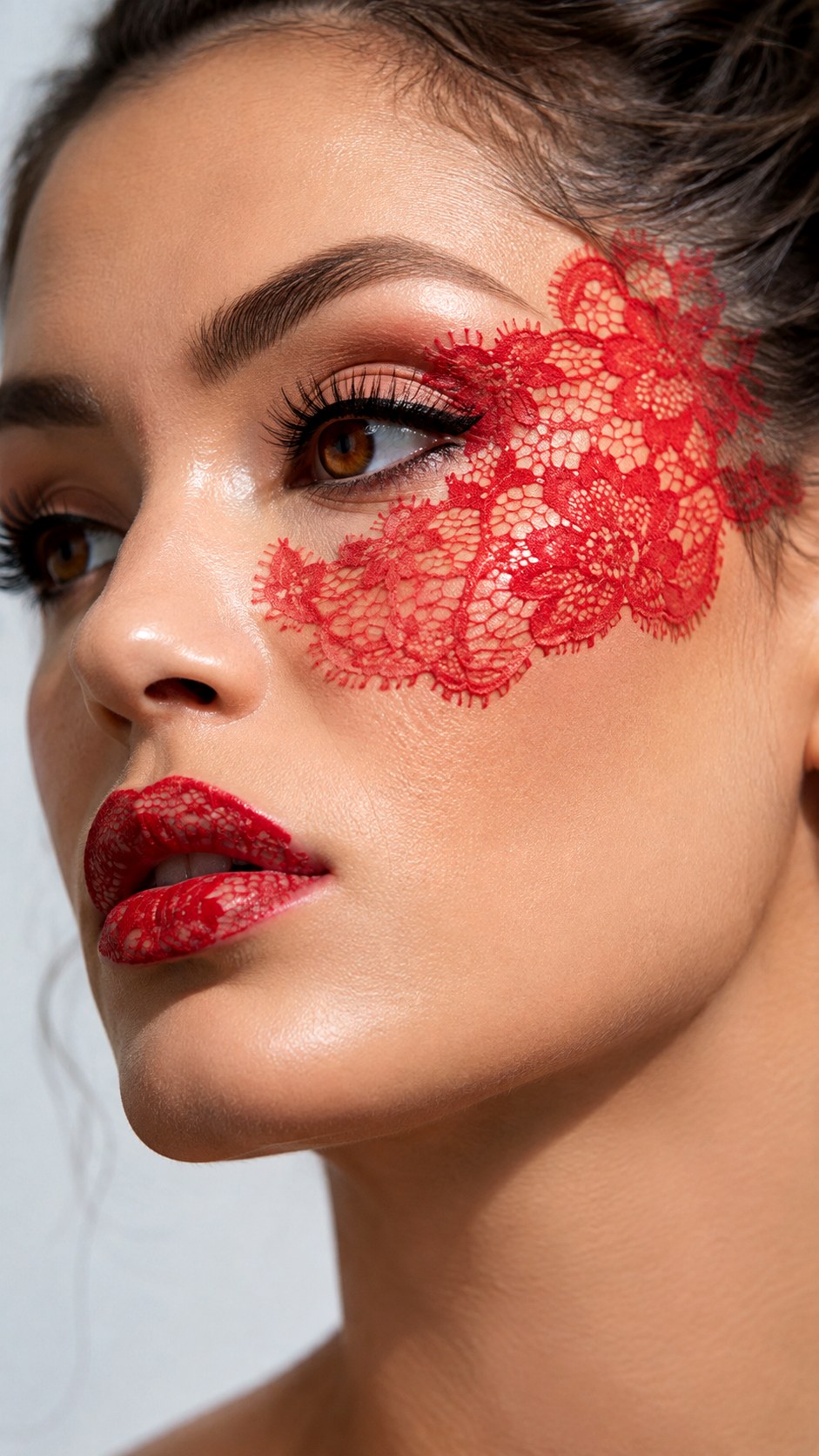 Crimson Lace Lip and Cheek Combo - 21 lace makeup ideas