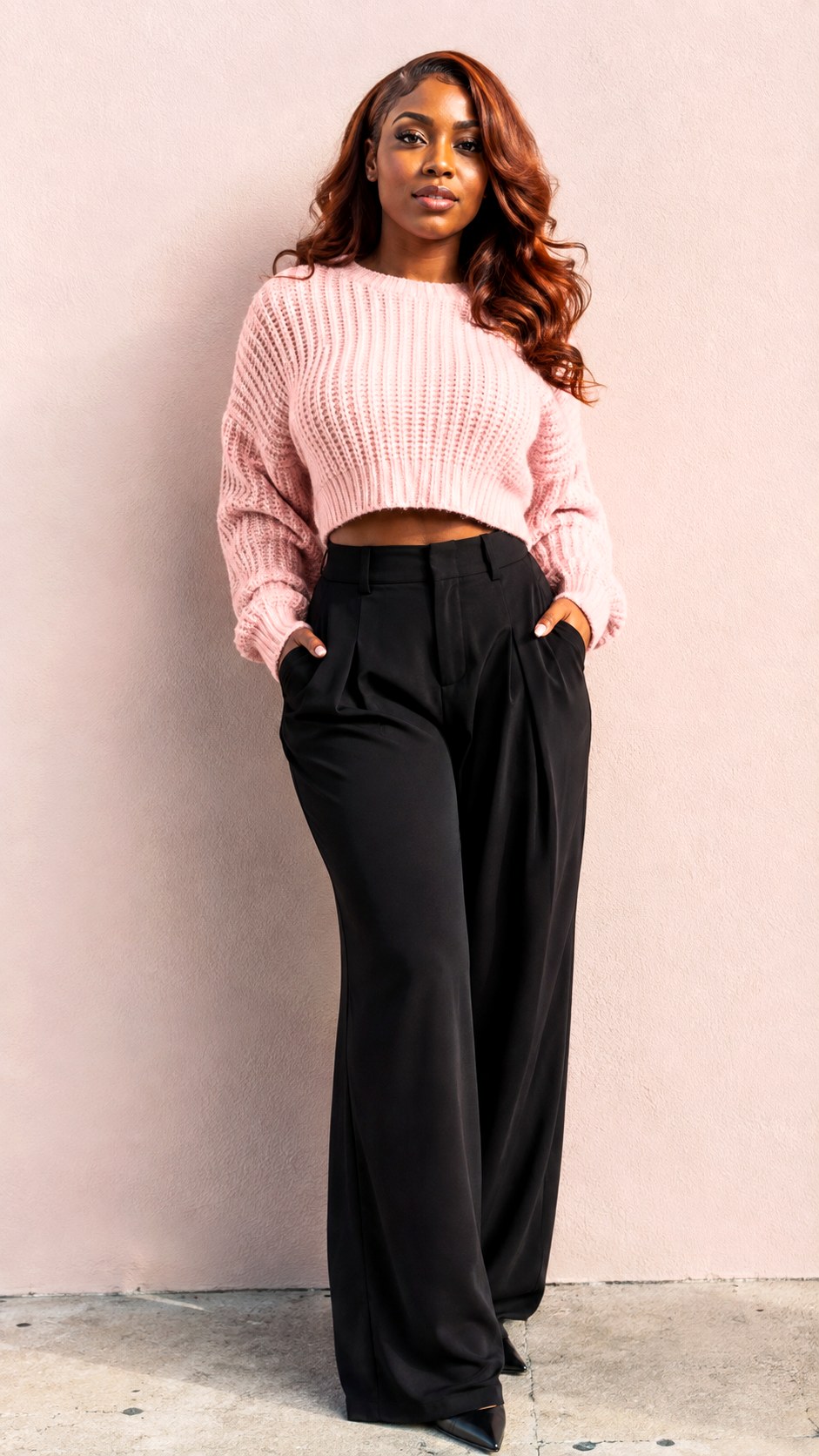 Cropped Chunky Knit With High Waisted Trousers - 21 Soft Alternative Outfits Ideas