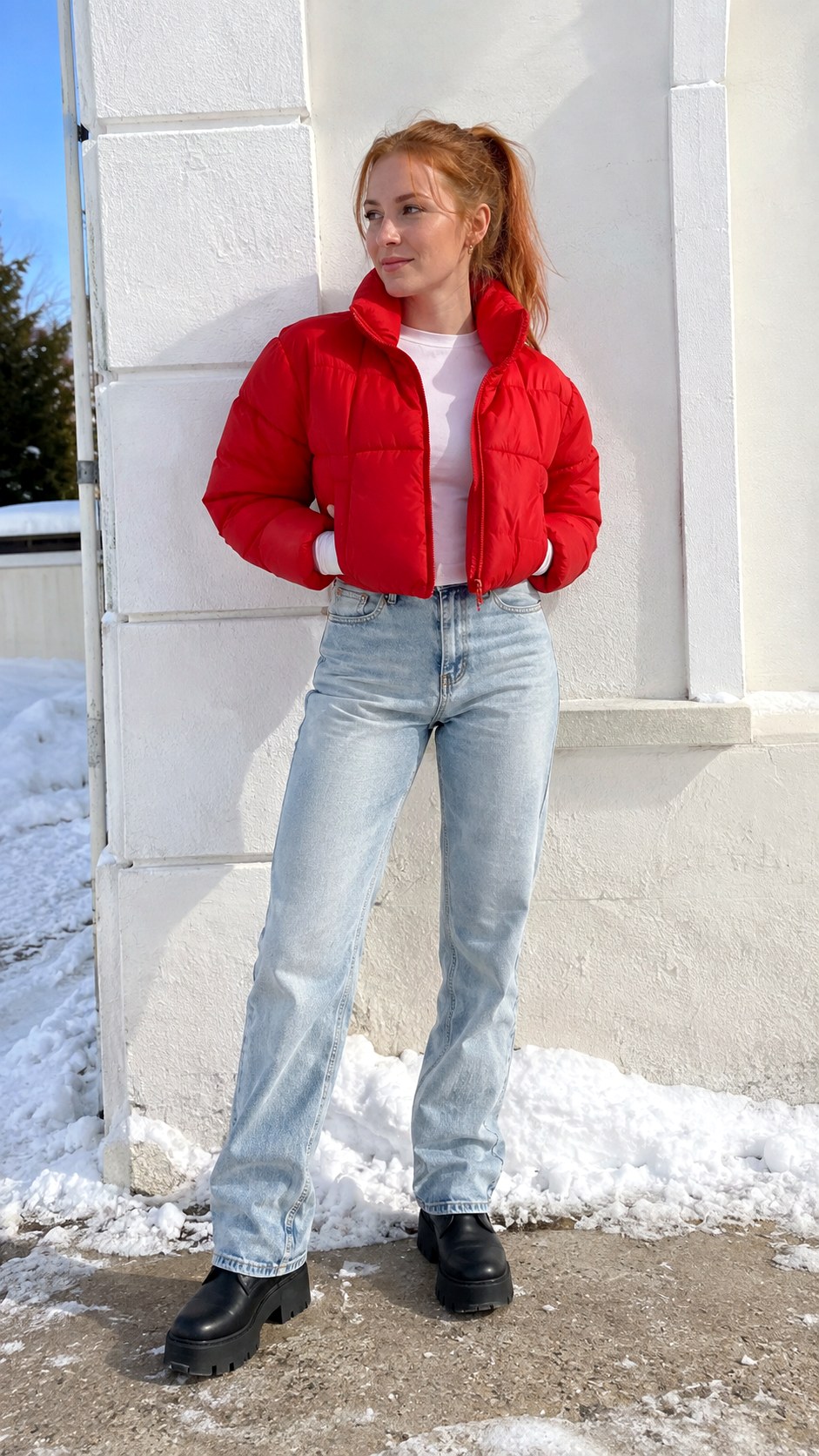 Cropped Puffer Jacket Light Wash Jeans - 25 Light Wash Jeans Outfit Ideas