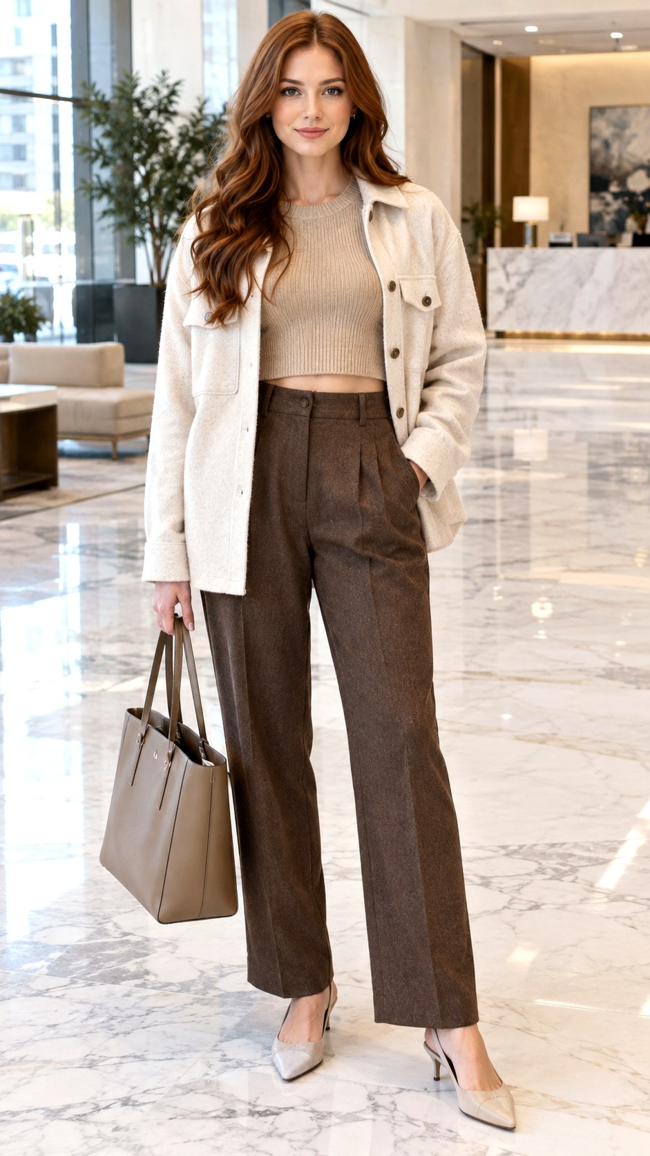 Cropped Sweater and High Waisted Trousers - 23 shacket outfit women look ideas