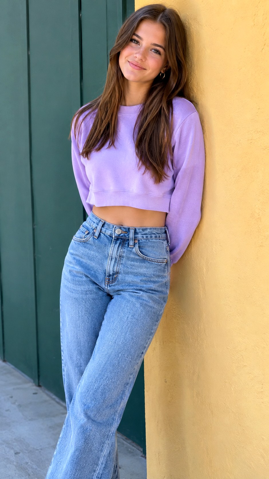 Cropped Sweatshirt With High Waisted Straight Jeans - 21 jeans and sweatshirt outfit ideas
