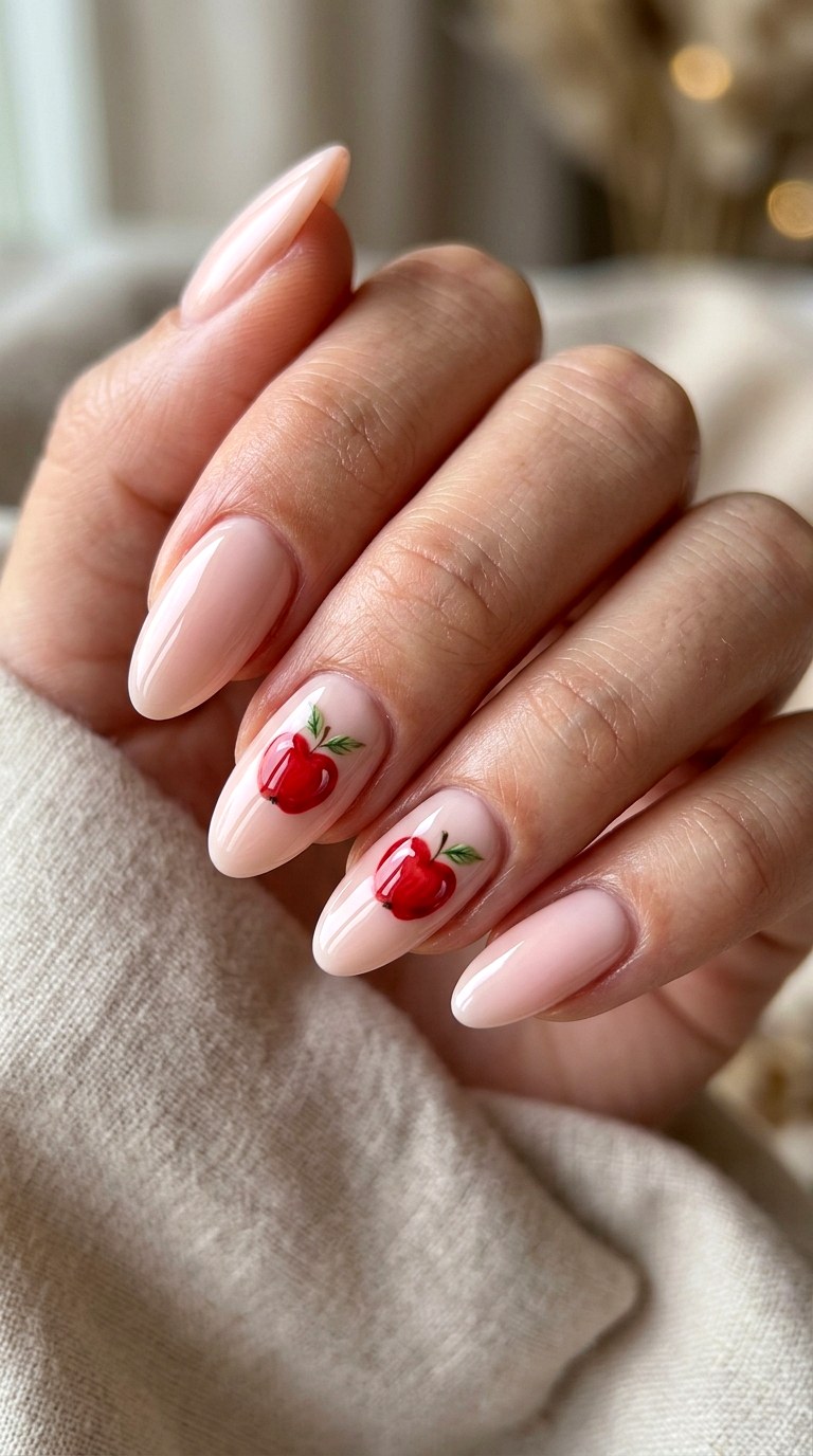 Cute Apple Accent Nails - 23 first day of school nail ideas