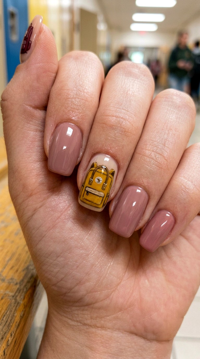 Cute Backpacks Accent Nails - 23 back to school nail art inspiration ideas