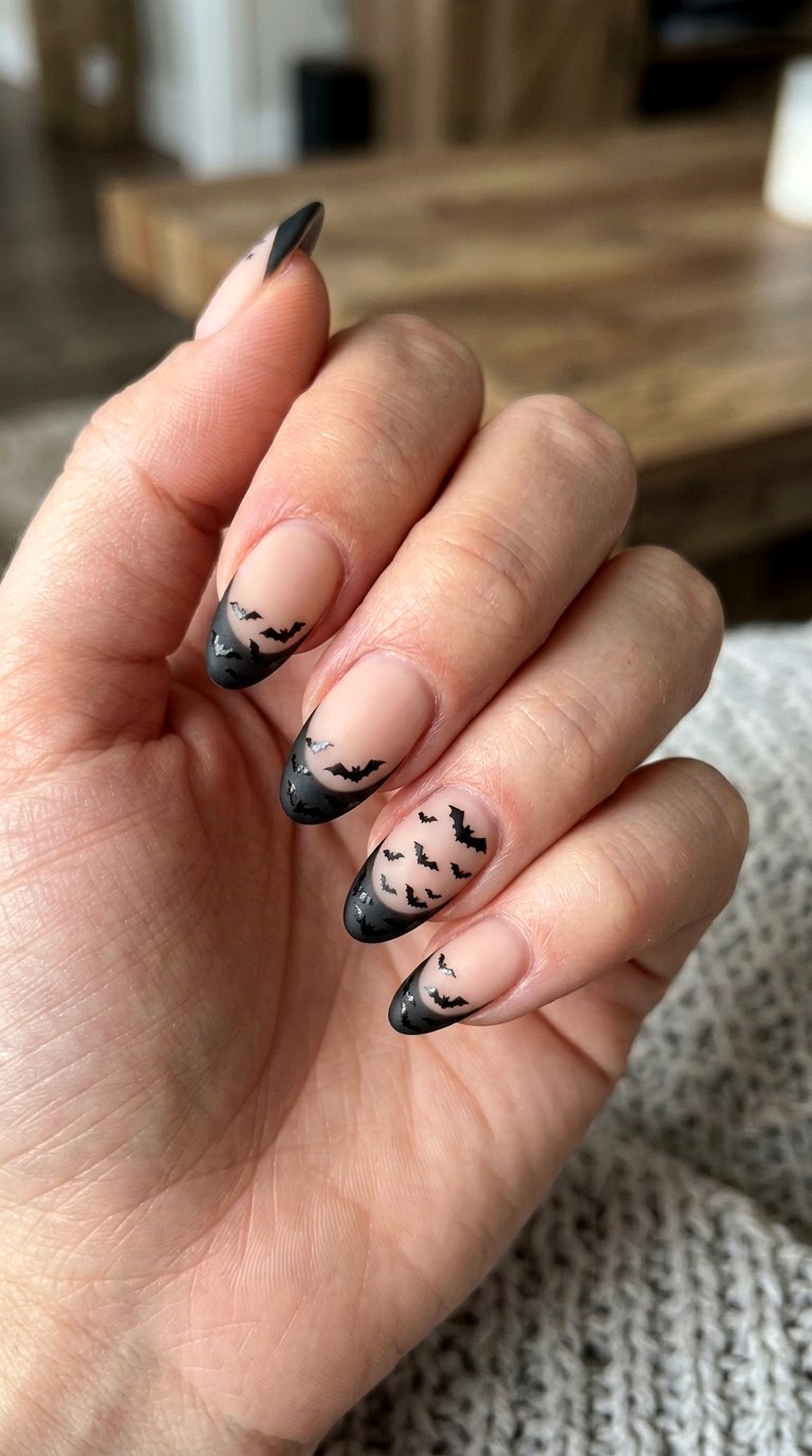 Cute Bat French Tips Nails - 24 halloween nail ideas