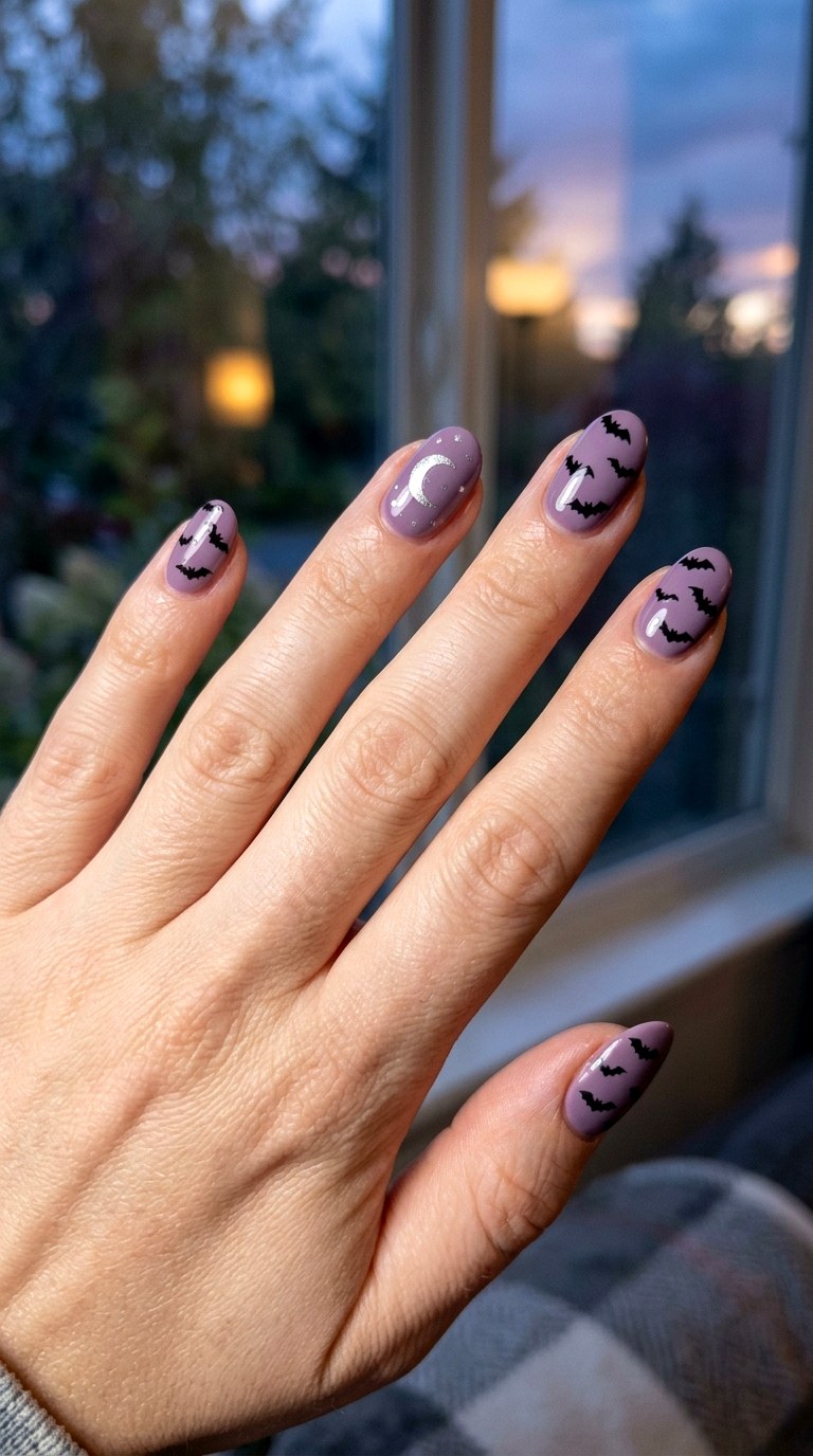Cute Bat Silhouette Nails - 21 cute halloween nail ideas