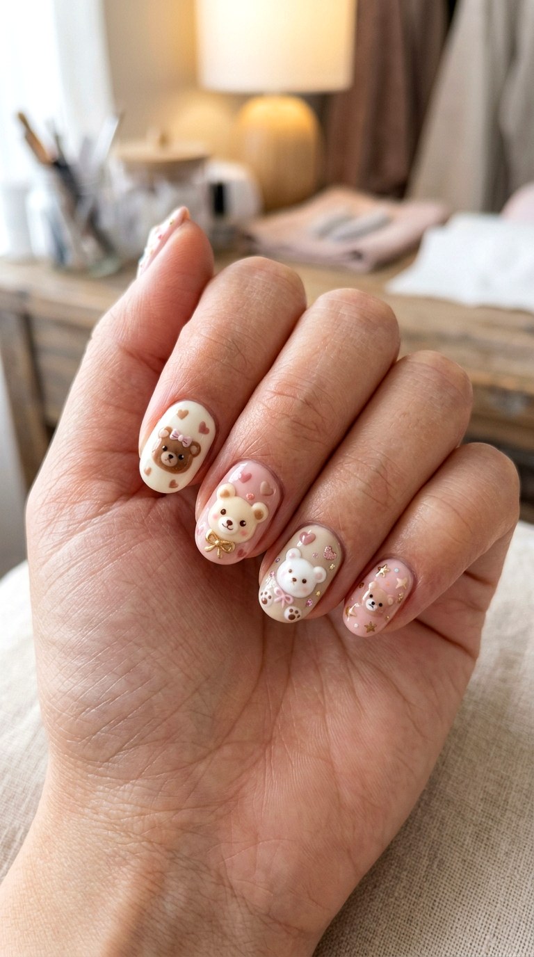 Cute Kawaii Bear Nails - 20 Kawaii nail design ideas
