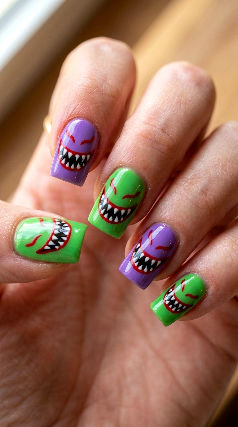 Cute Monster Mouth Nails - 21 cute halloween nail ideas
