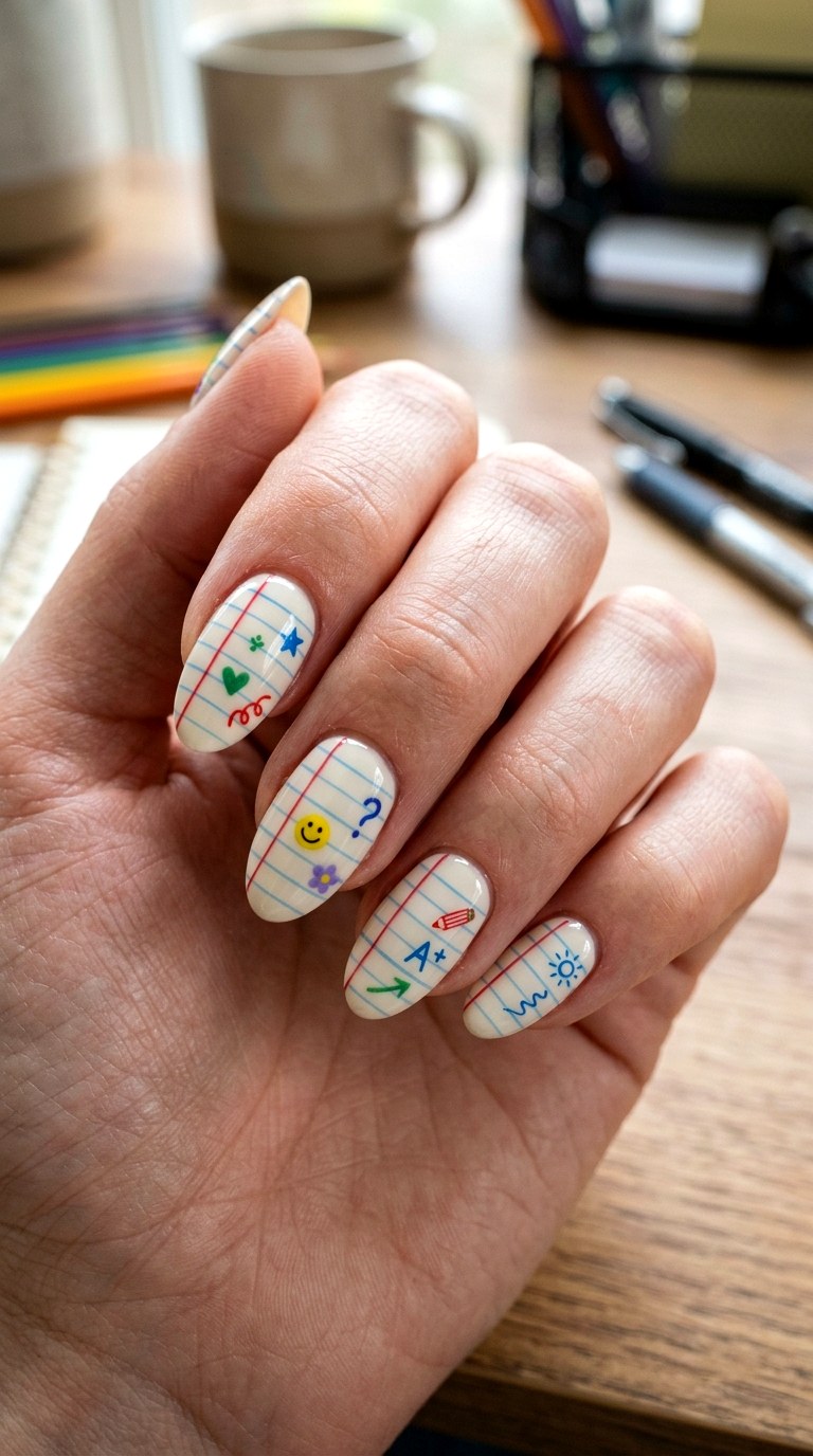 Cute Notebook Paper Nails - 23 back to school nail art inspiration ideas