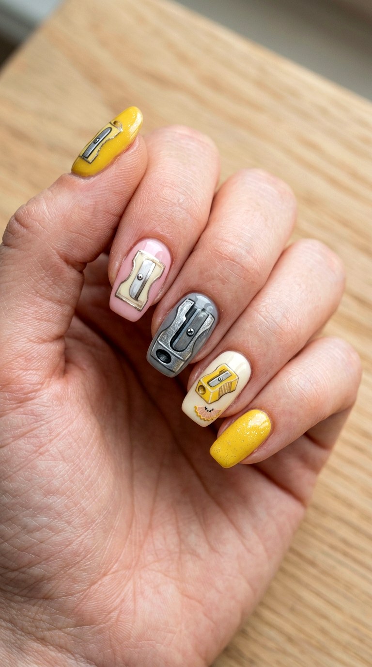 Cute Pencil Sharpener Nails - 23 cute back to school nail ideas